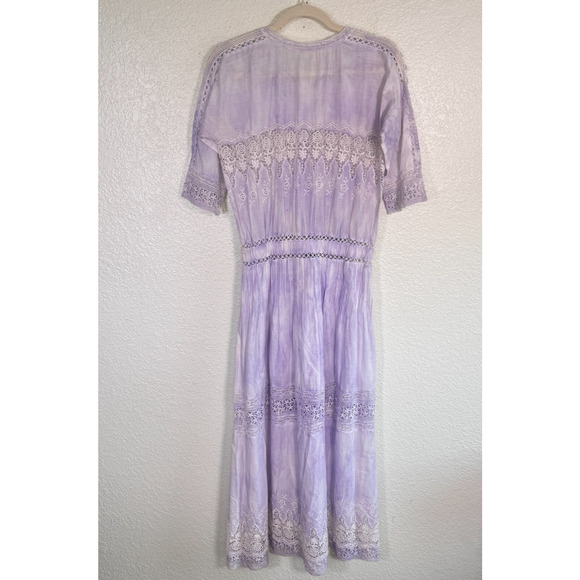 Love Shack Fancy Dress Womens Beth Midi Tie Dye Lace Vacation Resort Boho - Picture 2 of 14